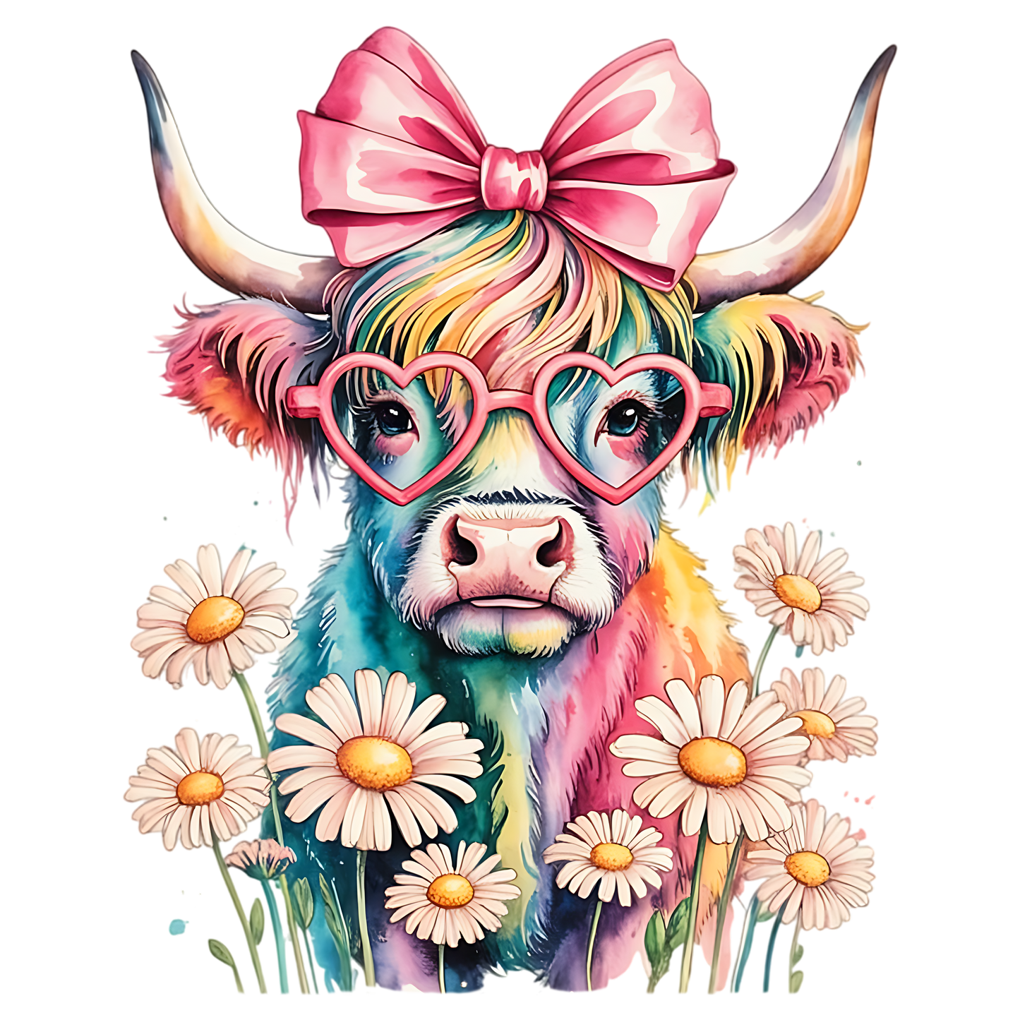 Bubble gum Highland cow DTF Transfer