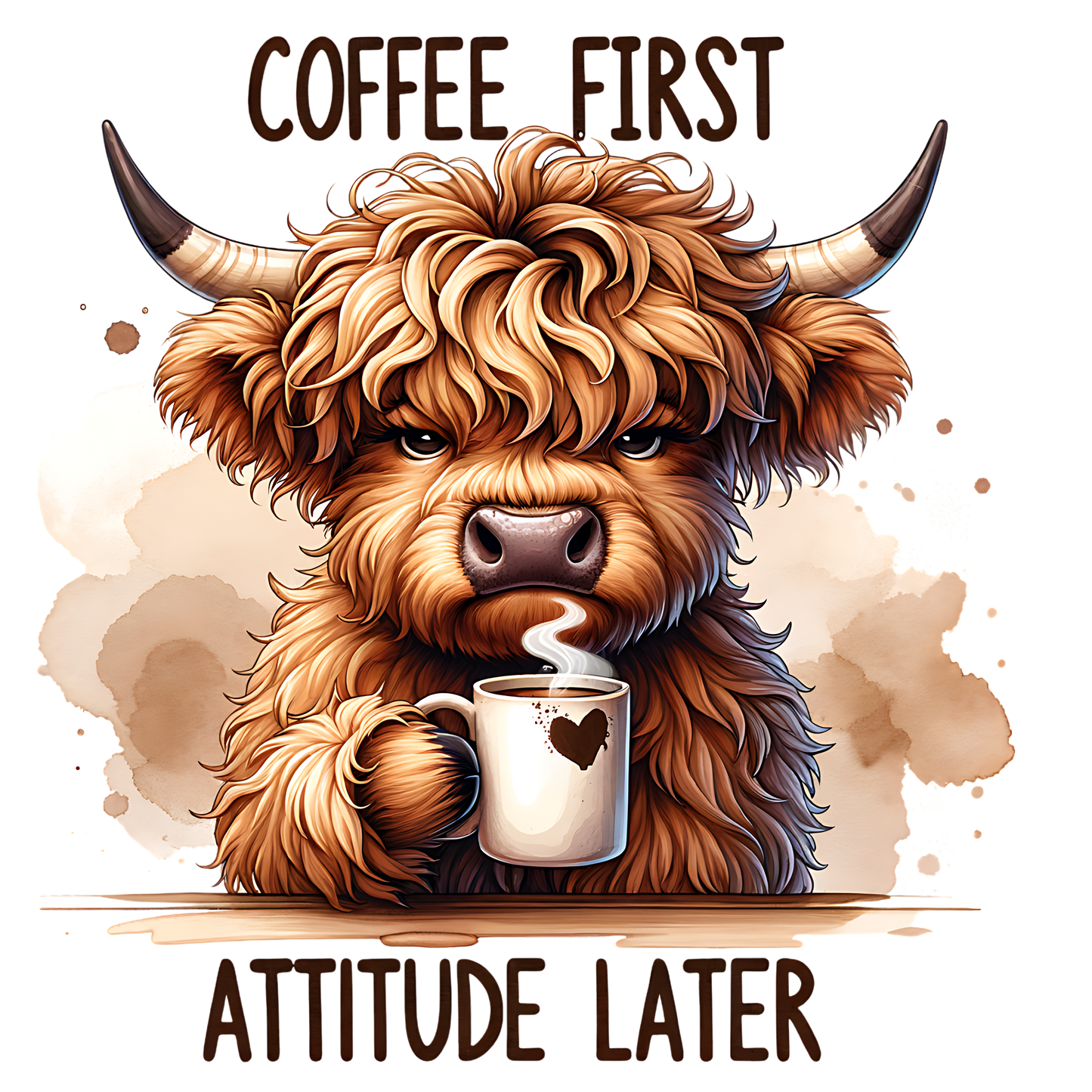 Highland cow Coffee DTF Transfer