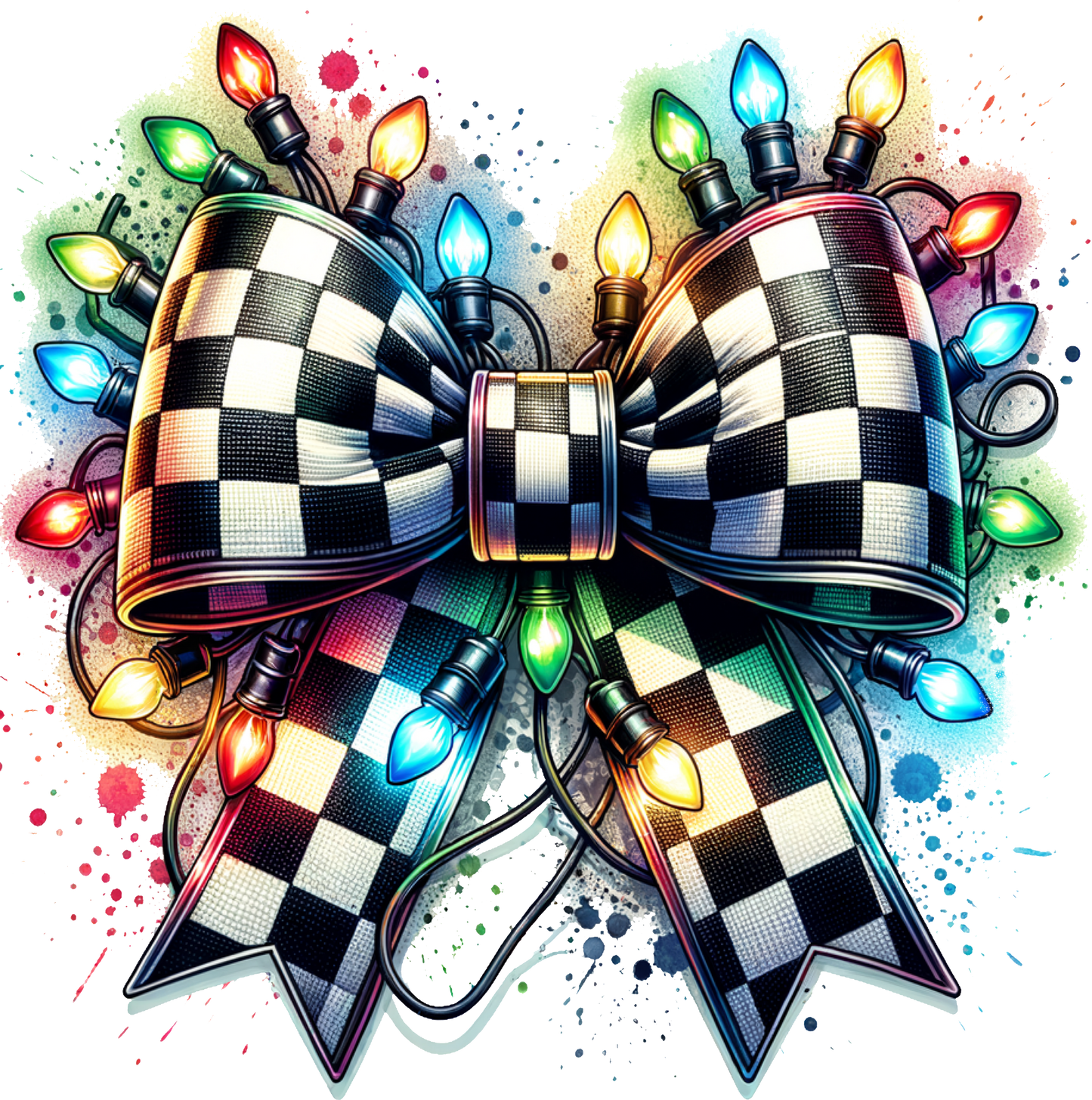 Checkered flag with lights DTF Transfer