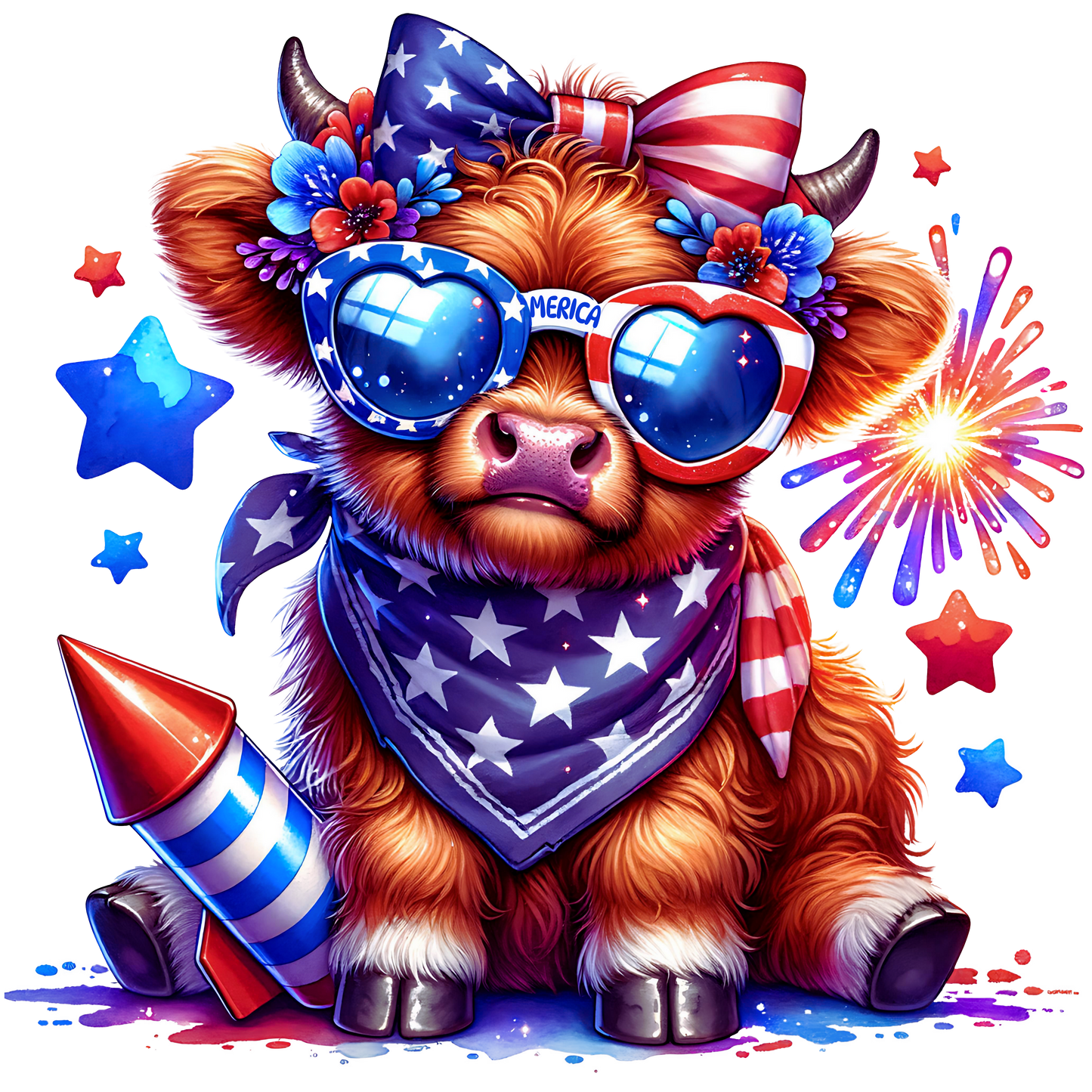 4th of July cow DTF Transfer