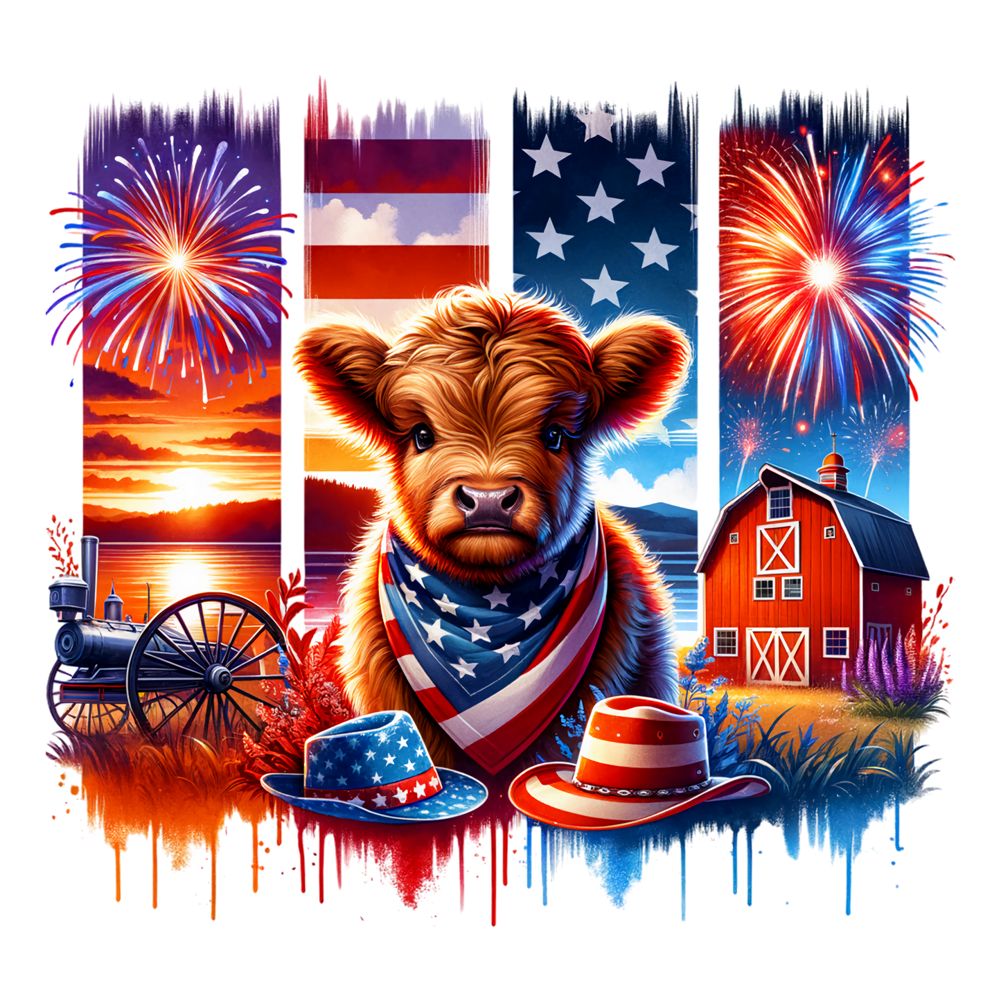 Merica Highland Cow DTF Transfer