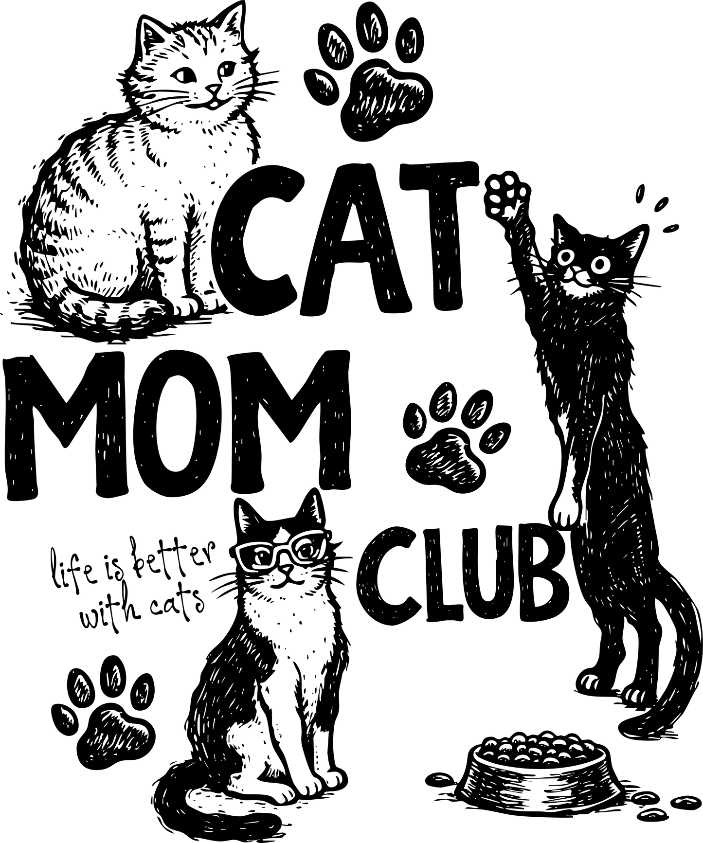 Cat mom club (black font) DTF Transfer