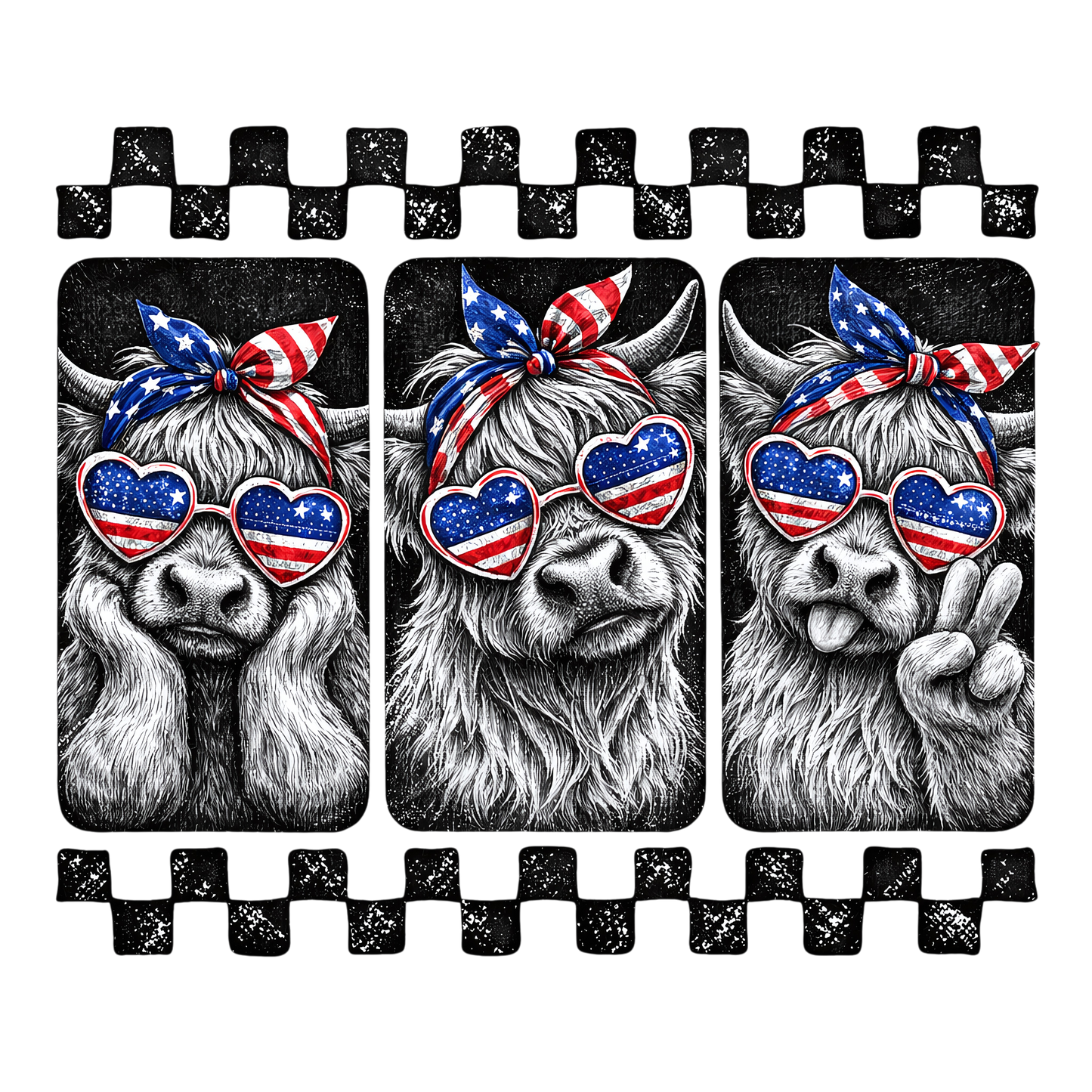 Red, white & blue cows DTF Transfer