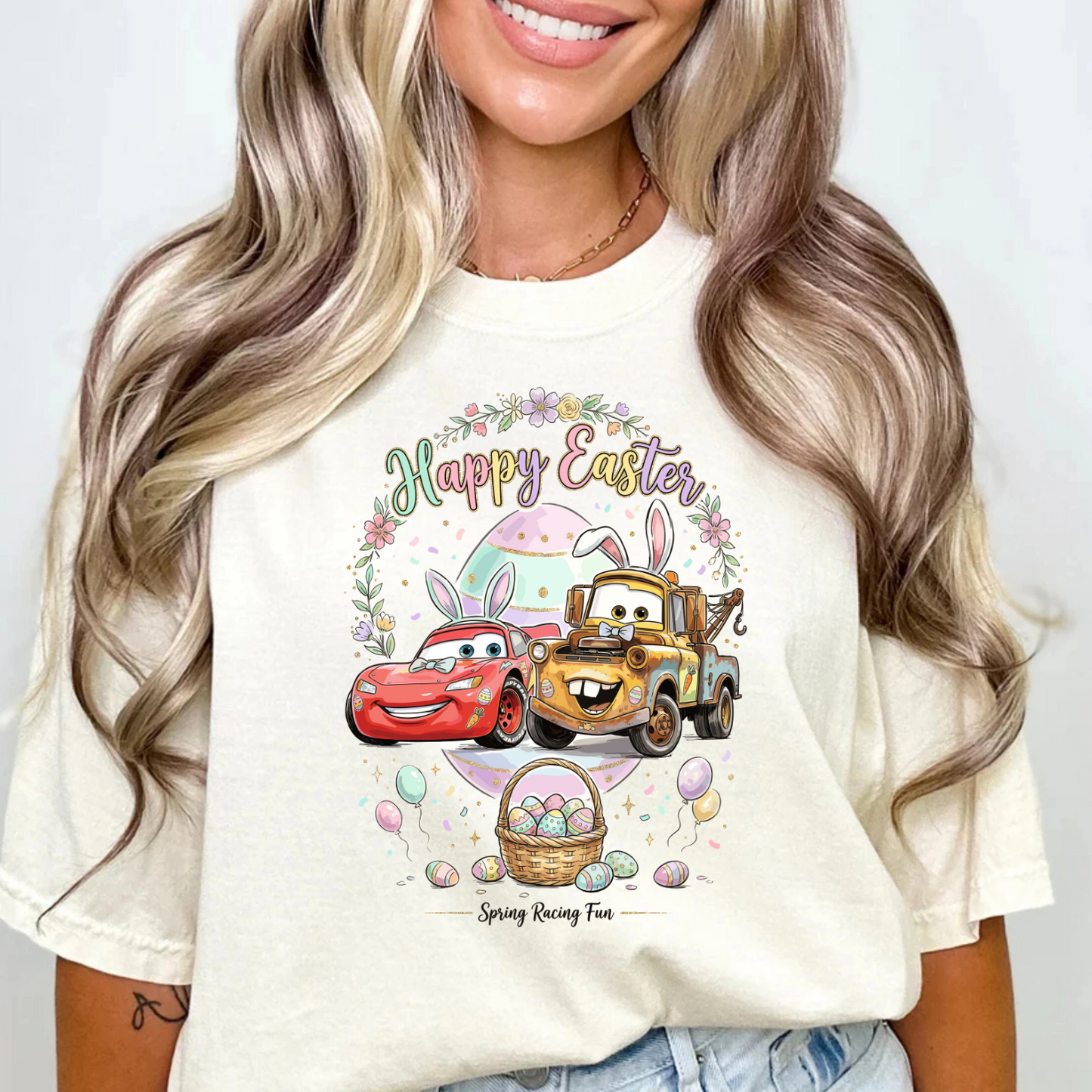 Cars Happy Easter DTF Transfer