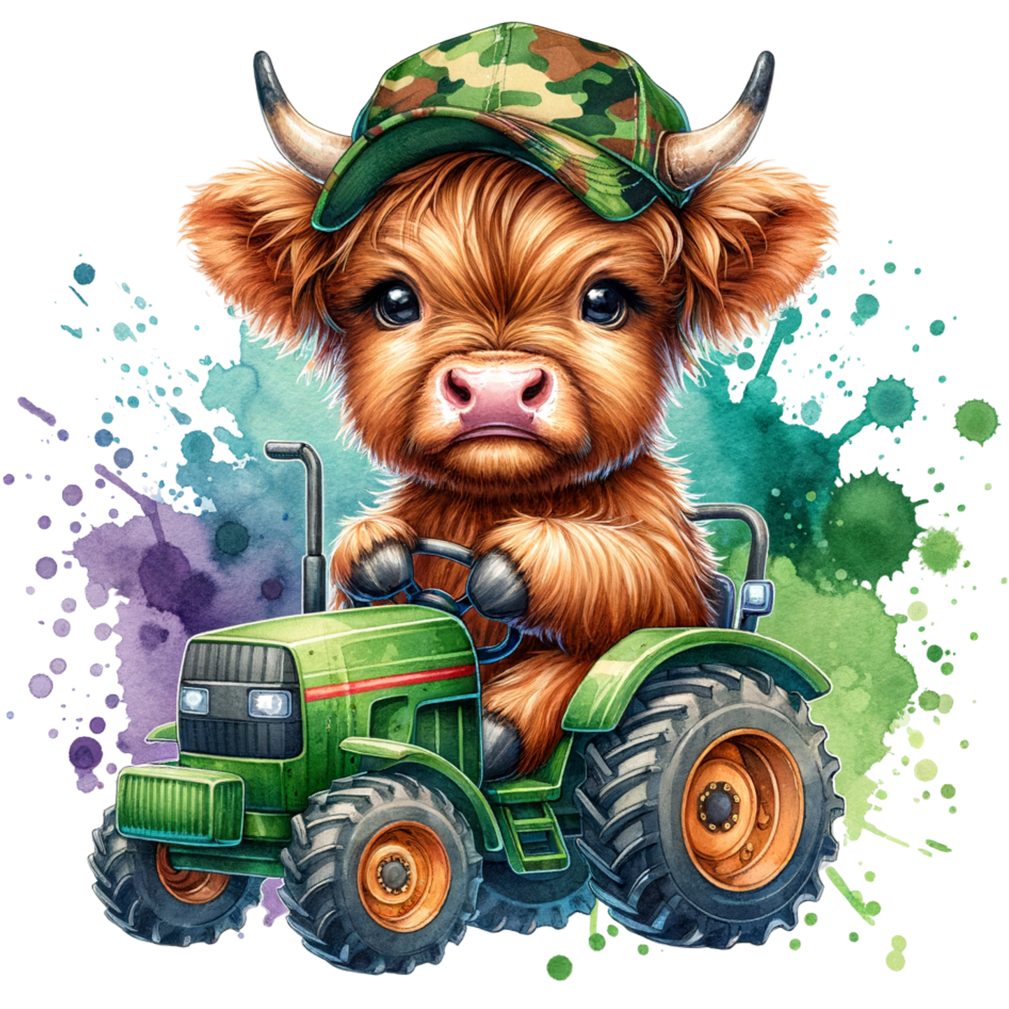 Tractor Highland cow DTF Transfer