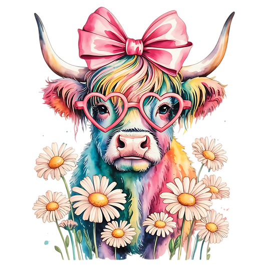 Bubble gum Highland cow DTF Transfer