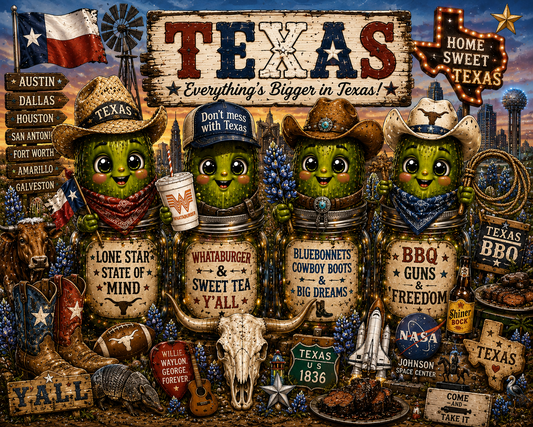 Texas Theme Pickles DTF Transfers