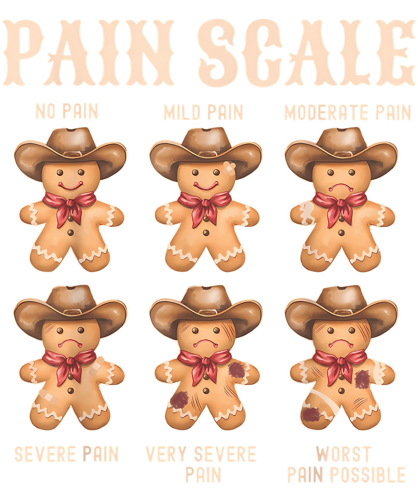 cowboy gingerbread Pain Scale DTF Transfer