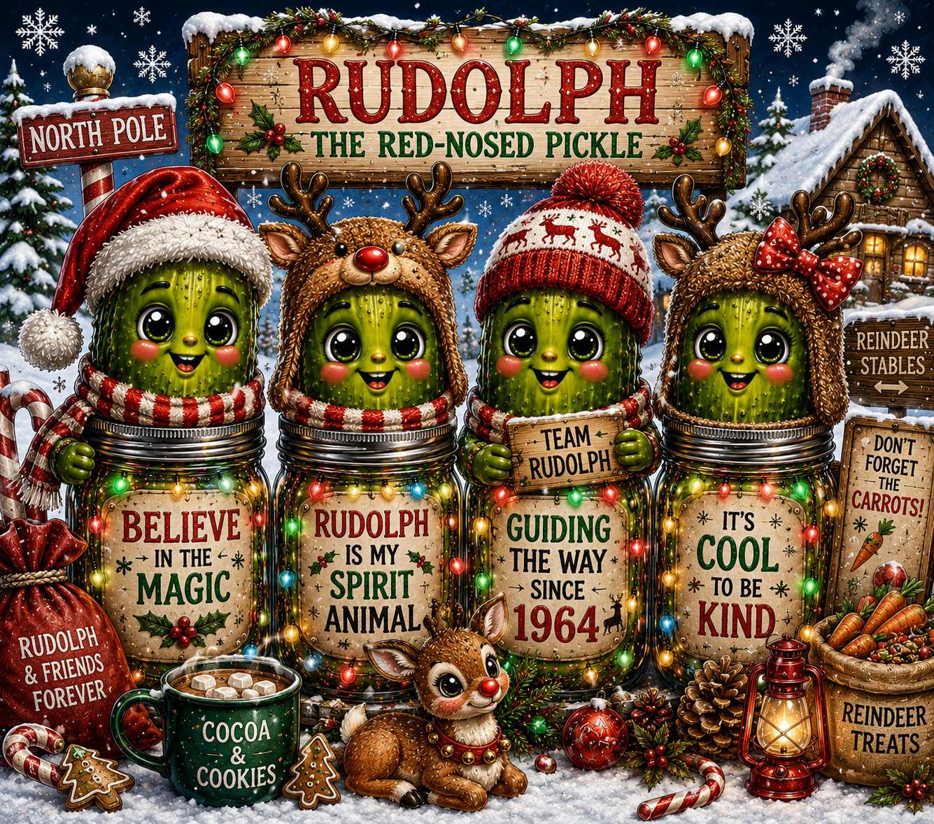Rudolph Theme Pickles DTF Transfers