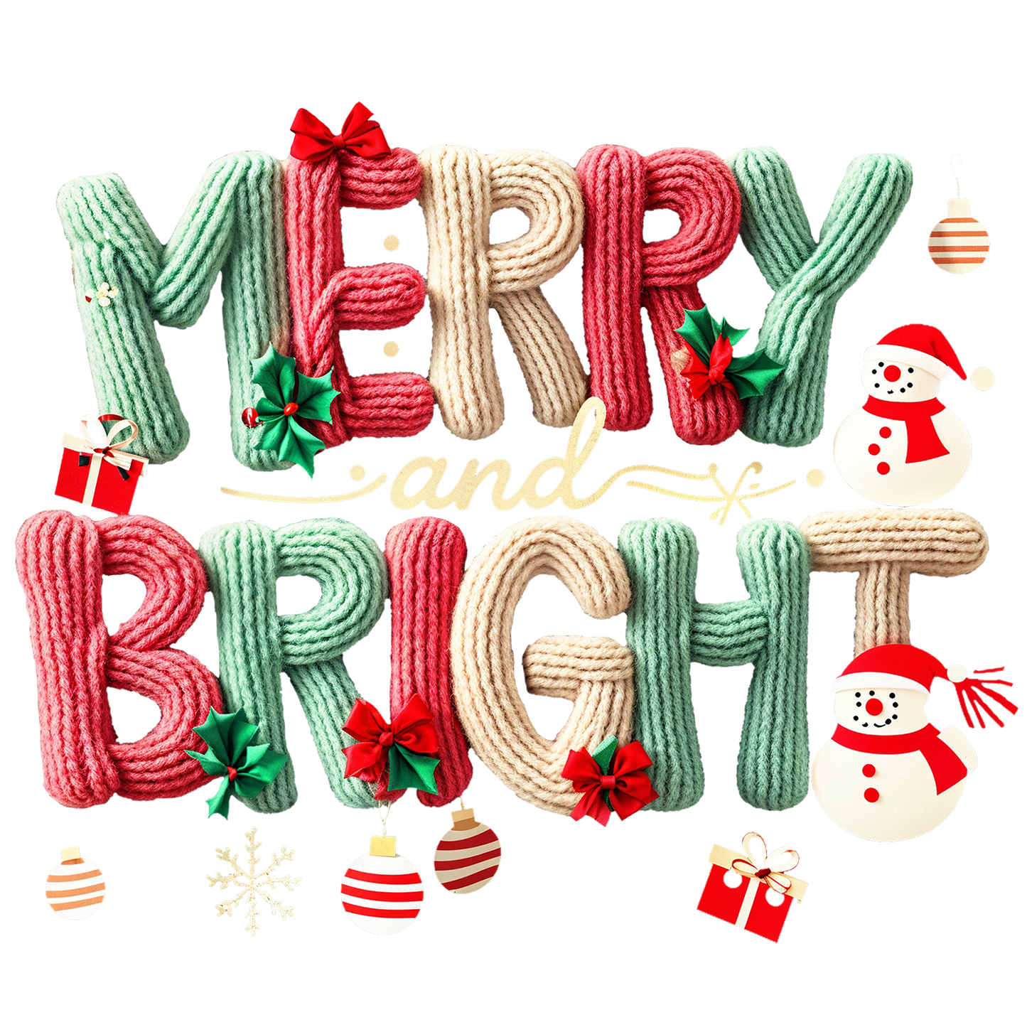 Crocheted Merry & Bright DTF Transfer