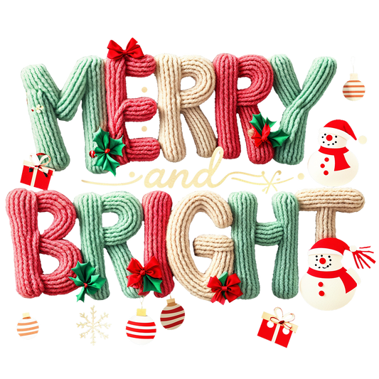 Crocheted Merry & Bright DTF Transfer