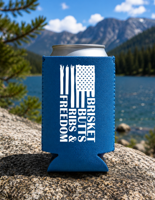 Brisket, Butts, Ribs & Freedom DTF Koozie