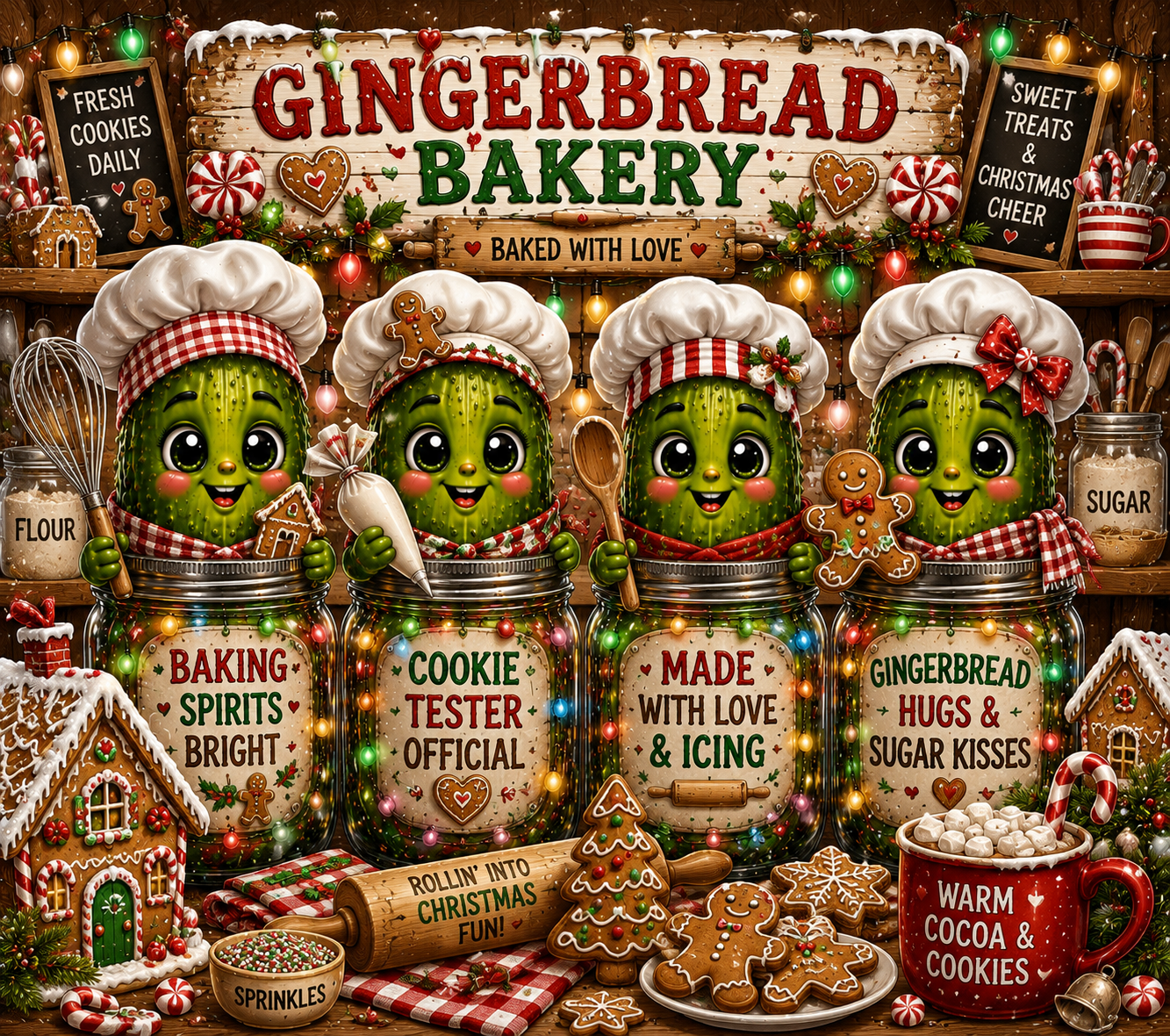Gingerbread Bakery Theme Pickles DTF Transfers