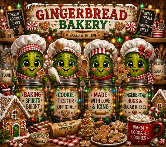 Gingerbread Bakery Theme Pickles DTF Transfers