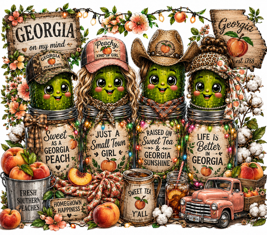 Georgia Peach Theme Pickles DTF Transfers