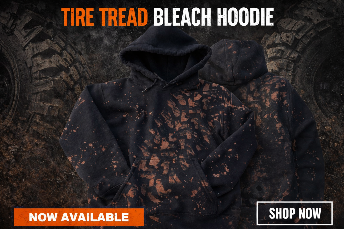 Aggressive Tire Tread Bleached Hoodies