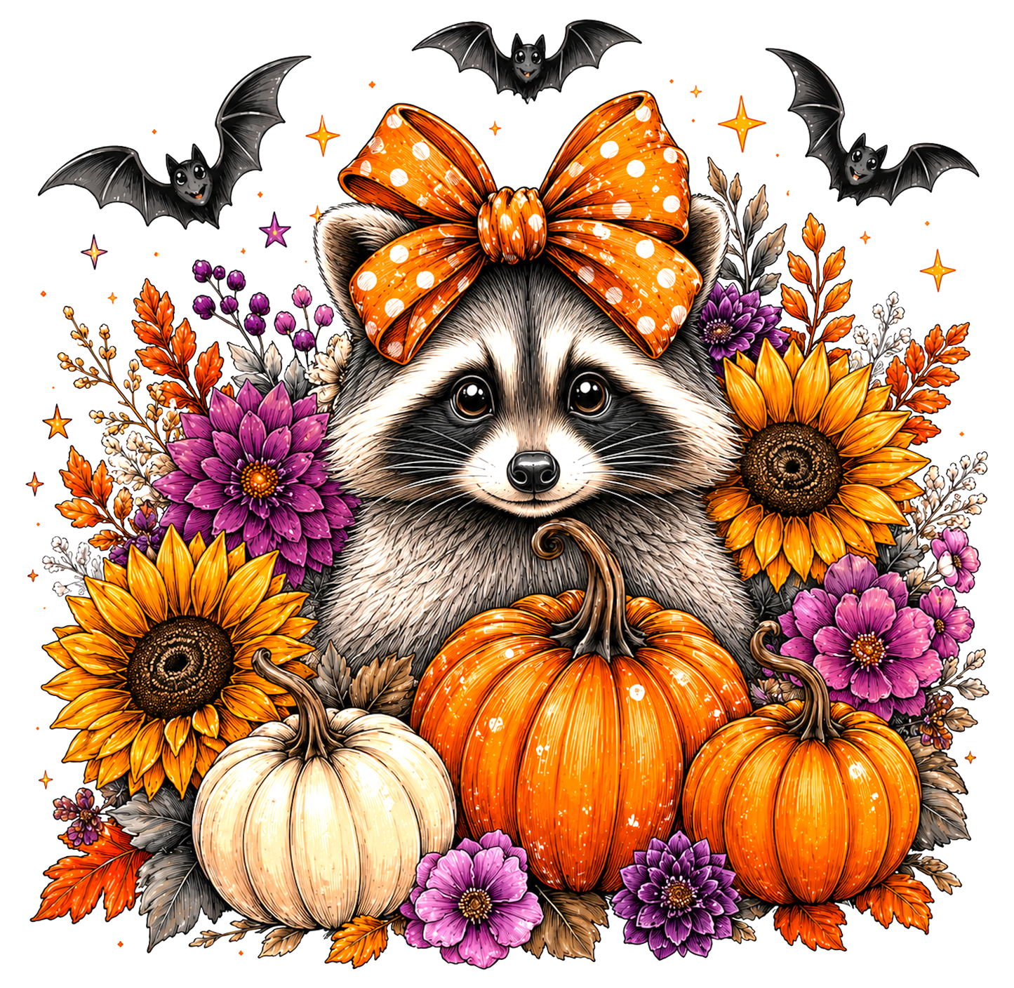 Raccoon with pumpkins DTF Transfers