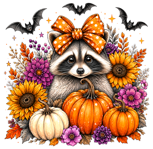 Raccoon with pumpkins DTF Transfers