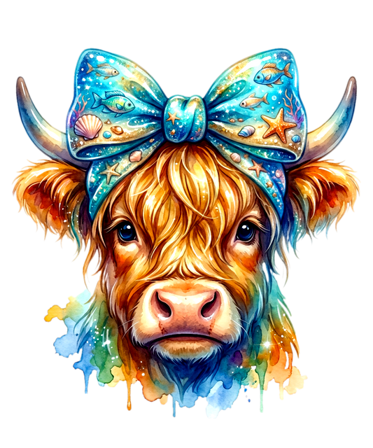 Beach Highland Cow DTF Transfer