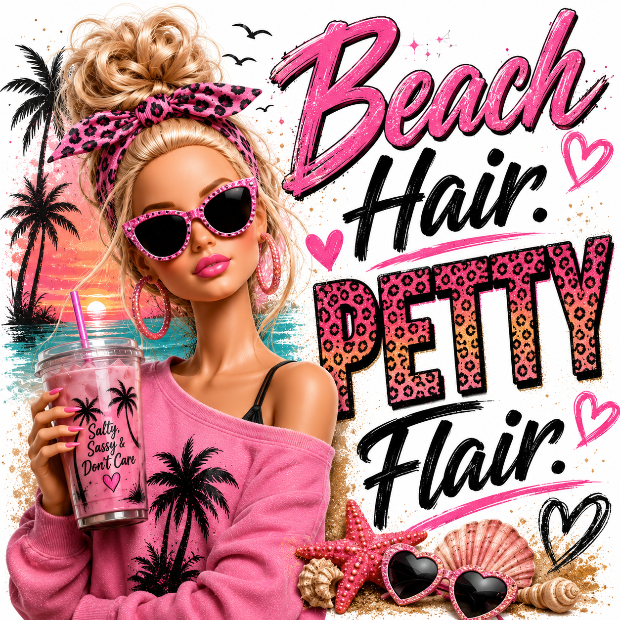 Beach Hair. Petty Flair DTF Transfers