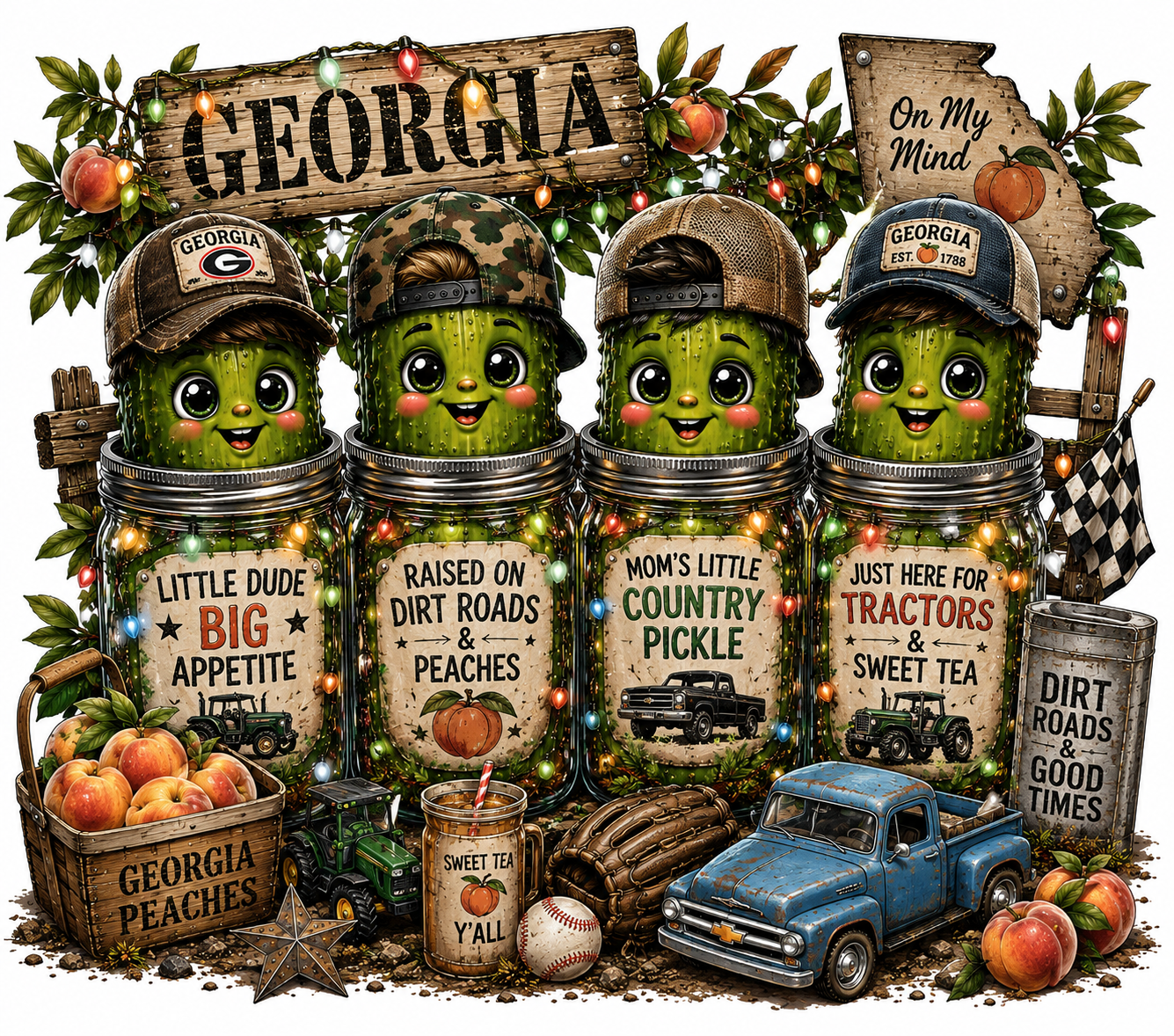Georgia Little Boy Theme Pickles DTF Transfers