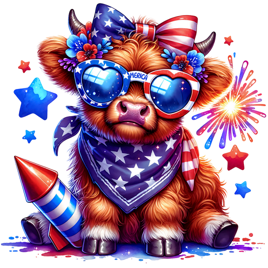 4th of July cow DTF Transfer