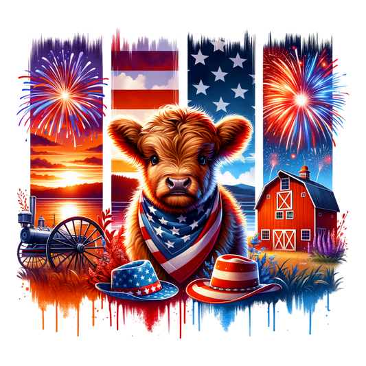 Merica Highland Cow DTF Transfer