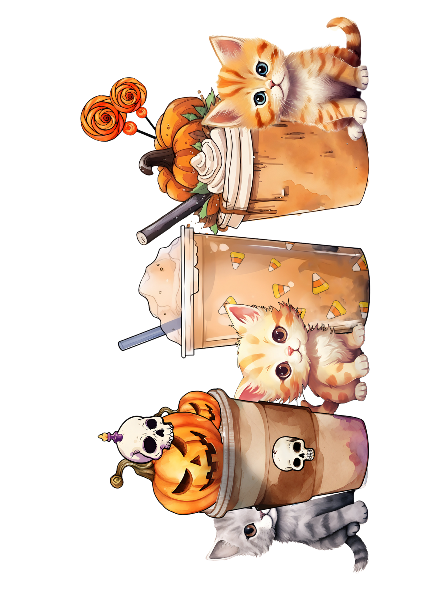 Halloween Kitten Drinks DTF Transfer