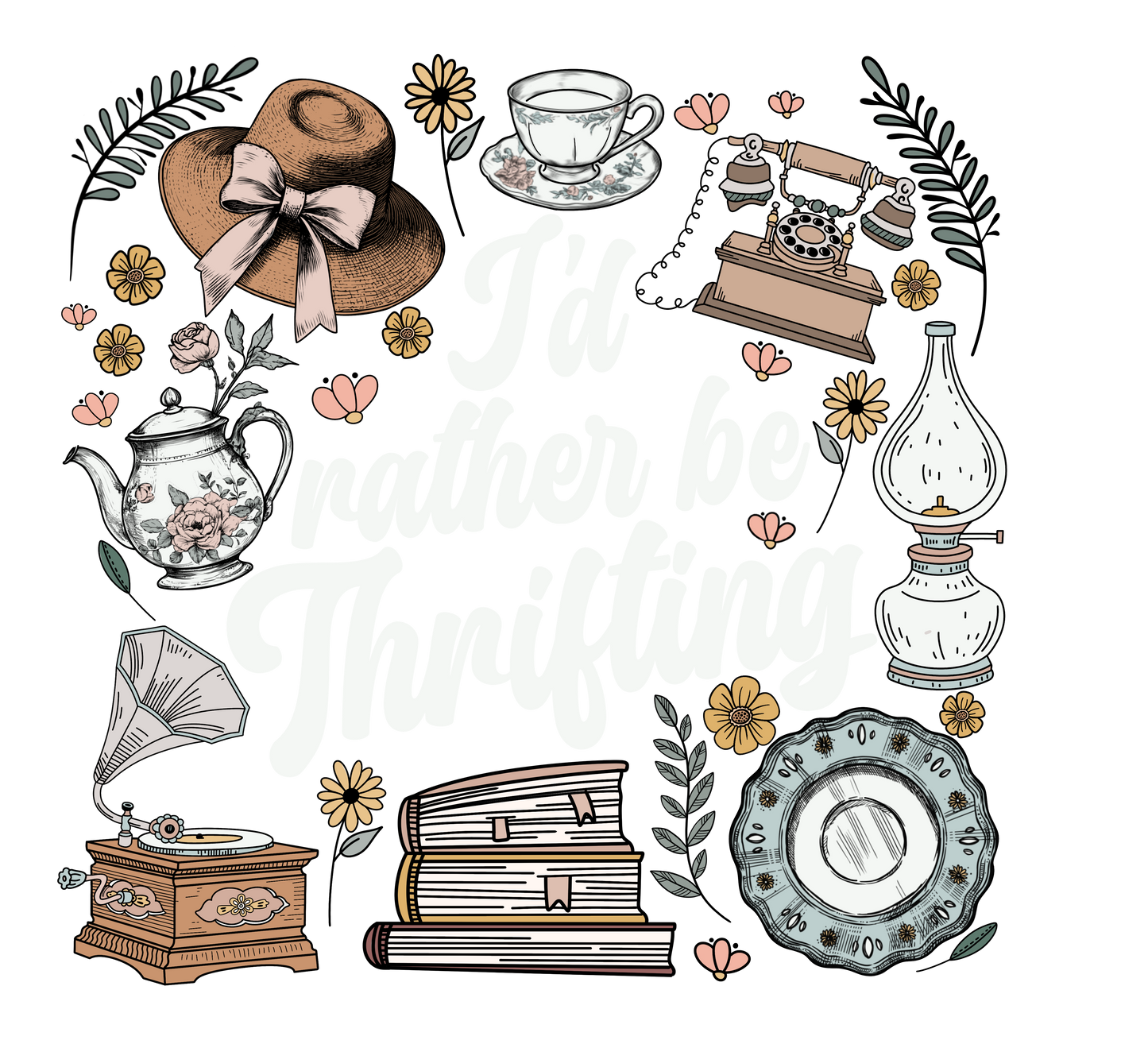 I'd rather be Thrifting (white letters) DTF Transfer