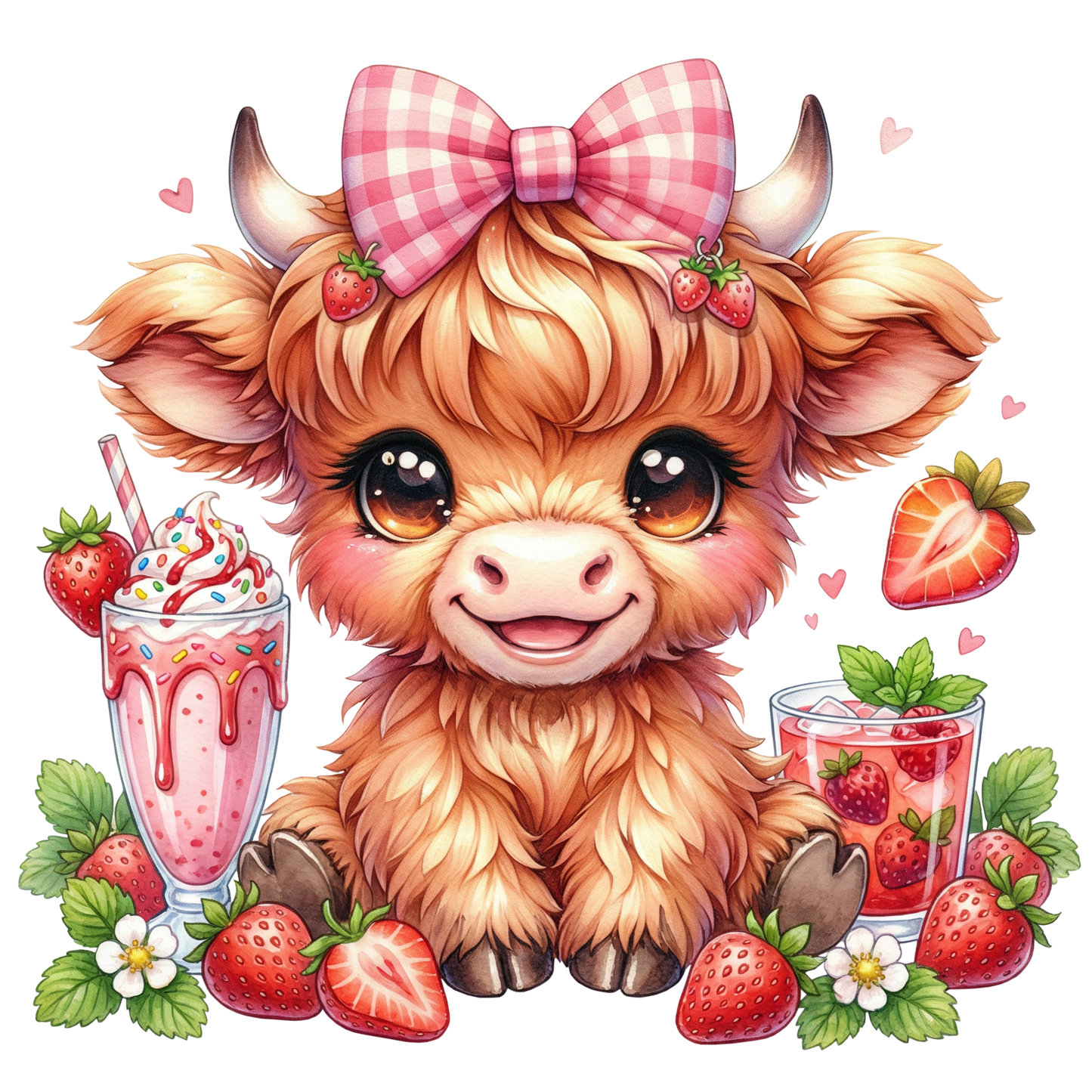 Strawberry Highland cow DTF Transfer