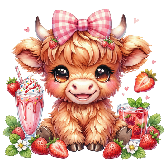 Strawberry Highland cow DTF Transfer
