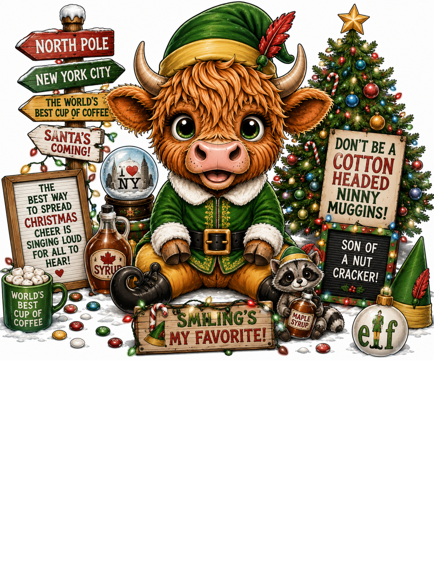 Elf theme Cow DTF Transfers