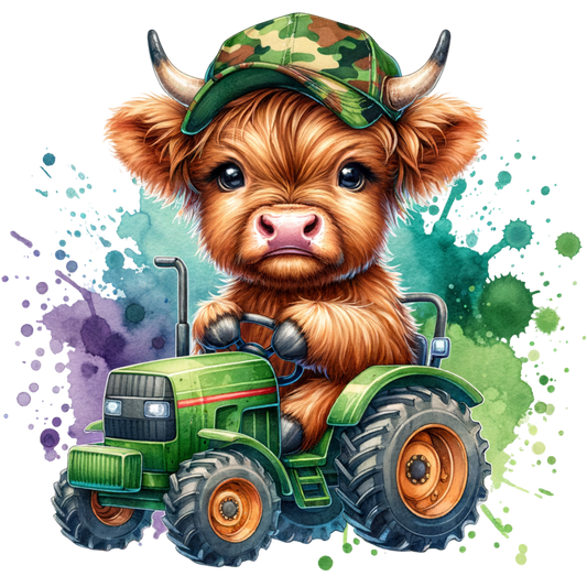 Tractor Highland cow DTF Transfer