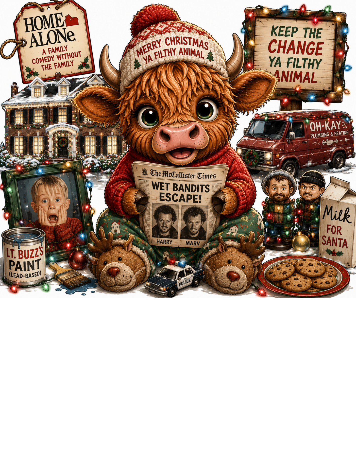 Home Alone Cow DTF Transfers