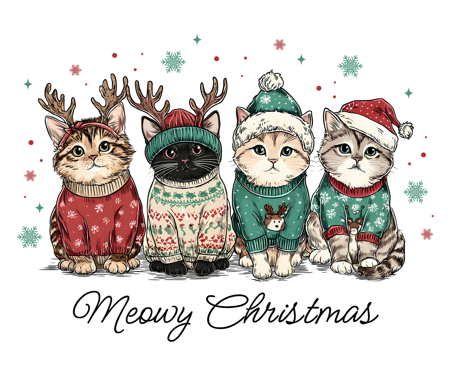 Merry Christmas Cat Style DTF Transfer
