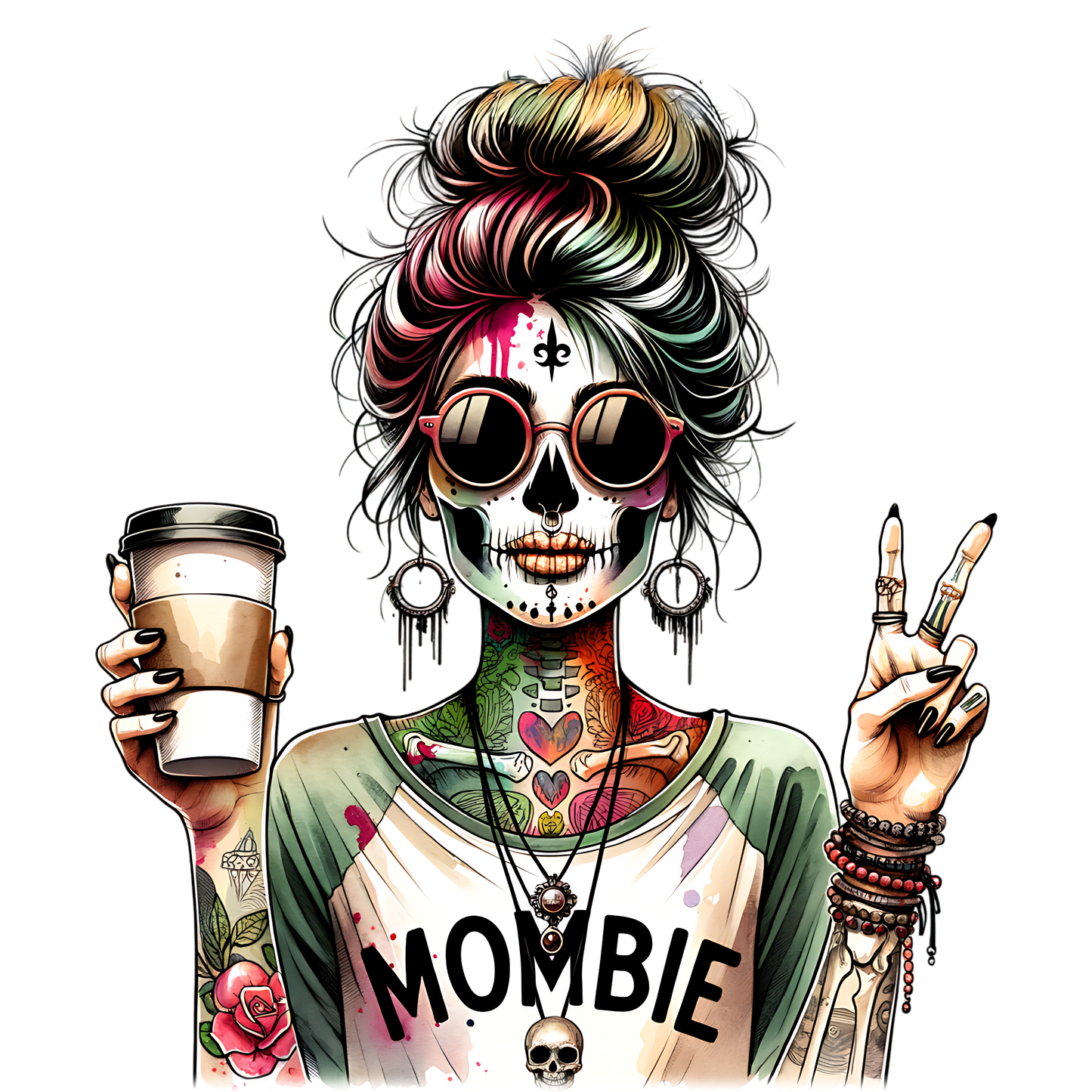 Skull Tatted mombie DTF Transfer