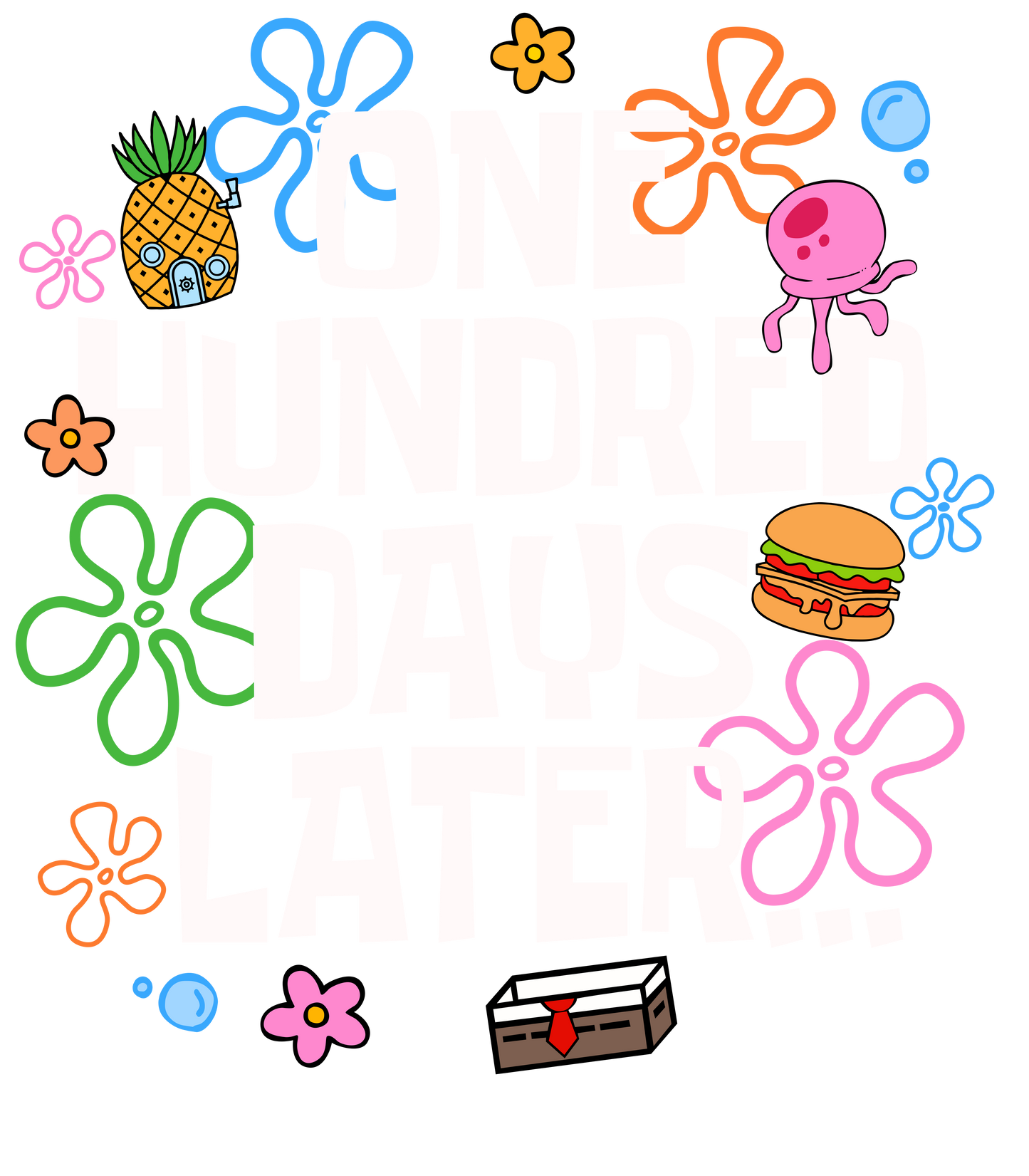 SpongeBob 100 days (white letters) DTF Transfer
